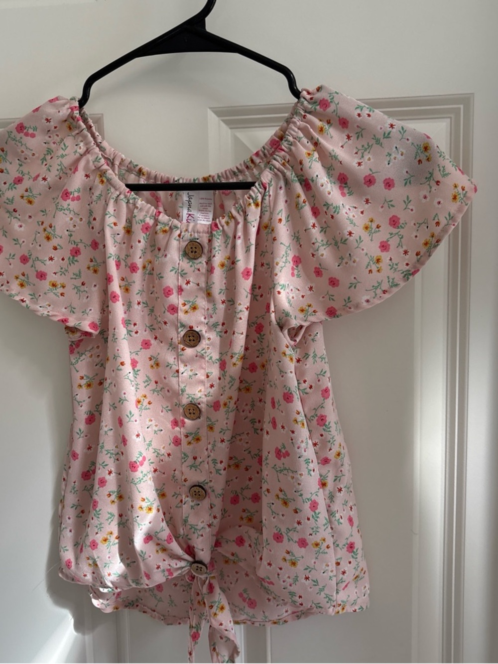 Girls' Pink Floral Tie-Front Top